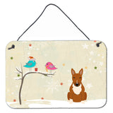 Caroline'S Treasures Christmas Presents Friends Bull Terrier Red Wall Or Door Hanging Prints Bb2606Ds812, 8 X 12