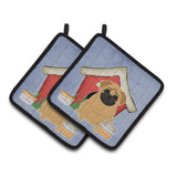 Caroline'S Treasures Dog House Collection Pug Brown Pair Of Pot Holders Bb2761Pthd, 7.5Hx7.5W, Multicolor