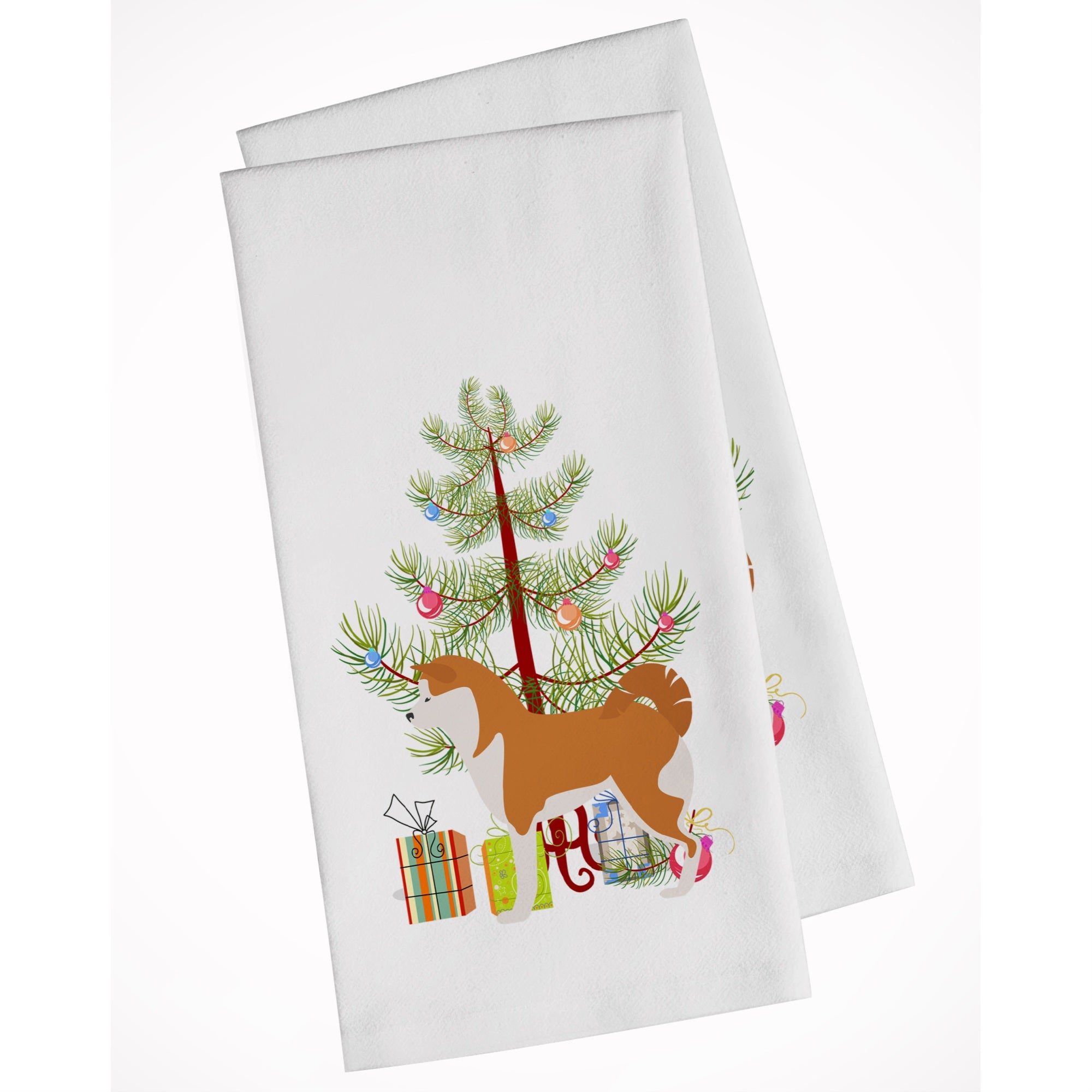 Akita Merry Christmas Tree White Kitchen Towel Set Of 2