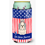 Caroline'S Treasures Bb3080Tbc Patriotic Usa Shih Tzu Silver White Tall Boy Hugger Cold-Beverage-Koozies, Multicolor