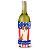 Caroline'S Treasures Bb3114Literk Usa Border Collie Red White Wine Bottle Hugger Cold-Beverage-Koozies, 750 Ml, Multicolor