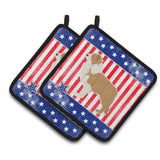 Caroline'S Treasures Bb3322Pthd Usa Patriotic Red Border Collie Pair Of Pot Holders, 7.5H X 7.5 W, Multicolor