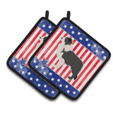 Caroline'S Treasures Usa Patriotic Black Border Collie Pair Of Pot Holders Bb3323Pthd, 7.5Hx7.5W, Multicolor
