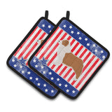 Caroline'S Treasures Usa Patriotic Australian Shepherd Dog Pair Of Pot Holders Bb3333Pthd, 7.5Hx7.5W, Multicolor