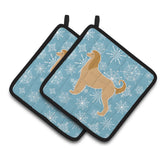 Caroline'S Treasures Winter Snowflake Afghan Hound Pair Of Pot Holders Bb3506Pthd, 7.5Hx7.5W, Multicolor