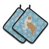 Caroline'S Treasures Winter Snowflake Red Border Collie Pair Of Pot Holders Bb3522Pthd, 7.5Hx7.5W, Multicolor