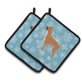 Caroline'S Treasures Winter Snowflake Boxer Pair Of Pot Holders Bb3553Pthd, 7.5Hx7.5W, Multicolor