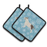 Caroline'S Treasures Winter Snowflake Bull Terrier Pair Of Pot Holders Bb3578Pthd, 7.5Hx7.5W, Multicolor