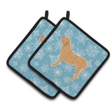 Caroline'S Treasures Winter Snowflake Fila Brasileiro Pair Of Pot Holders Bb3579Pthd, 7.5Hx7.5W, Multicolor
