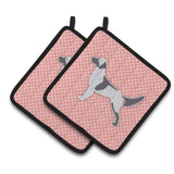 Caroline'S Treasures English Setter Checkerboard Pink Pair Of Pot Holders Bb3581Pthd, 7.5Hx7.5W, Multicolor
