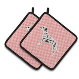Caroline'S Treasures Dalmatian Checkerboard Pink Pair Of Pot Holders Bb3583Pthd, 7.5Hx7.5W, Multicolor