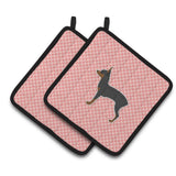Caroline'S Treasures Toy Fox Terrier Checkerboard Pink Pair Of Pot Holders Bb3587Pthd, 7.5Hx7.5W, Multicolor