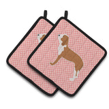Caroline'S Treasures Spanish Hound Checkerboard Pink Pair Of Pot Holders Bb3591Pthd, 7.5Hx7.5W, Multicolor