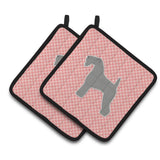 Caroline'S Treasures Kerry Blue Terrier Checkerboard Pink Pair Of Pot Holders Bb3592Pthd, 7.5Hx7.5W, Multicolor