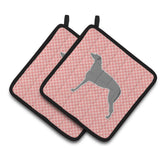 Caroline'S Treasures Scottish Deerhound Checkerboard Pink Pair Of Pot Holders Bb3596Pthd, 7.5Hx7.5W, Multicolor