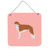 Caroline'S Treasures Borzoi Russian Greyhound Checkerboard Pink Wall Or Door Hanging Prints Bb3599Ds66, 6 X 6, Multico