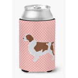 Caroline'S Treasures Welsh Springer Spaniel Checkerboard Pink Can Or Bottle Hugger Bb3600Cc, Can Hugger, Multicolor