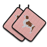 Caroline'S Treasures Welsh Springer Spaniel Checkerboard Pink Pair Of Pot Holders Bb3600Pthd, 7.5Hx7.5W, Multicolor