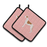 Caroline'S Treasures Greyhound Checkerboard Pink Pair Of Pot Holders Bb3605Pthd, 7.5Hx7.5W, Multicolor