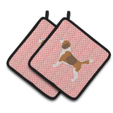 Caroline'S Treasures Beagle Checkerboard Pink Pair Of Pot Holders Bb3610Pthd, 7.5Hx7.5W, Multicolor