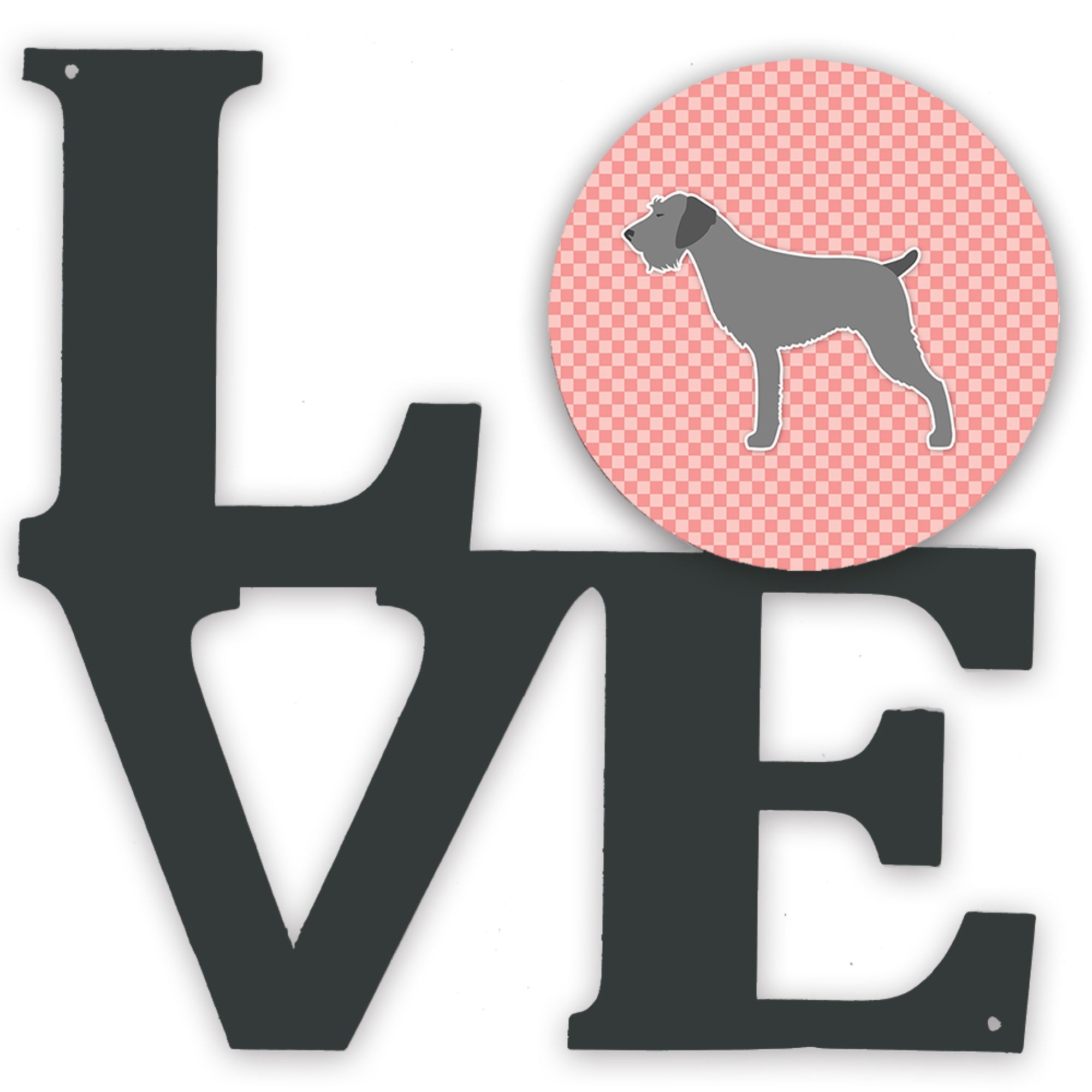 Caroline'S Treasures German Wirehaired Pointer Checkerboard Pink Metal Artwork Love Wall-Decor, Multicolor