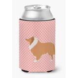 Caroline'S Treasures Collie Checkerboard Pink Can Or Bottle Hugger Bb3616Cc, Can Hugger, Multicolor