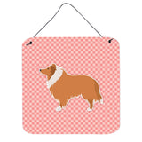 Caroline'S Treasures Collie Checkerboard Pink Wall Or Door Hanging Prints Bb3616Ds66, 6 X 6, Multicolor