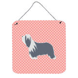 Caroline'S Treasures Bearded Collie Checkerboard Pink Wall Or Door Hanging Prints Bb3617Ds66, 6 X 6, Multicolor