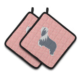 Caroline'S Treasures Bearded Collie Checkerboard Pink Pair Of Pot Holders Bb3617Pthd, 7.5Hx7.5W, Multicolor