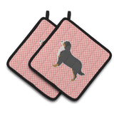 Caroline'S Treasures Bernese Mountain Dog Checkerboard Pink Pair Of Pot Holders Bb3619Pthd, 7.5Hx7.5W, Multicolor