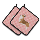 Caroline'S Treasures Corgi Checkerboard Pink Pair Of Pot Holders Bb3620Pthd, 7.5Hx7.5W, Multicolor