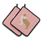 Caroline'S Treasures Red Border Collie Checkerboard Pink Pair Of Pot Holders Bb3622Pthd, 7.5Hx7.5W, Multicolor