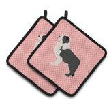 Caroline'S Treasures Black Border Collie Checkerboard Pink Pair Of Pot Holders Bb3623Pthd, 7.5Hx7.5W, Multicolor