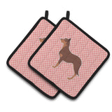 Caroline'S Treasures Australian Kelpie Dog Checkerboard Pink Pair Of Pot Holders Bb3629Pthd, 7.5Hx7.5W, Multicolor