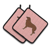 Caroline'S Treasures Portuguese Sheepdog Dog Checkerboard Pink Pair Of Pot Holders Bb3631Pthd, 7.5Hx7.5W, Multicolor