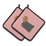 Caroline'S Treasures Yorkshire Terrier Yorkie Checkerboard Pink Pair Of Pot Holders Bb3634Pthd, 7.5Hx7.5W, Multicolor