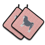 Caroline'S Treasures Lowchen Checkerboard Pink Pair Of Pot Holders Bb3635Pthd, 7.5Hx7.5W, Multicolor
