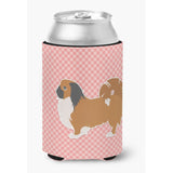 Caroline'S Treasures Pekingese Checkerboard Pink Can Or Bottle Hugger Bb3638Cc, Can Hugger, Multicolor