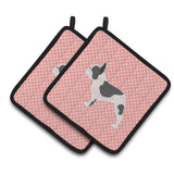 Caroline'S Treasures French Bulldog Checkerboard Pink Pair Of Pot Holders Bb3641Pthd, 7.5Hx7.5W, Multicolor