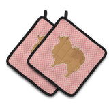 Caroline'S Treasures Pomeranian Checkerboard Pink Pair Of Pot Holders Bb3642Pthd, 7.5Hx7.5W, Multicolor