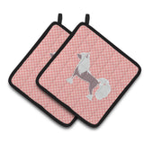 Caroline'S Treasures Chinese Crested Checkerboard Pink Pair Of Pot Holders Bb3643Pthd, 7.5Hx7.5W, Multicolor