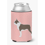 Caroline'S Treasures Boston Terrier Checkerboard Pink Can Or Bottle Hugger Bb3644Cc, Can Hugger, Multicolor