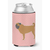 Caroline'S Treasures Pug Checkerboard Pink Can Or Bottle Hugger Bb3647Cc, Can Hugger, Multicolor