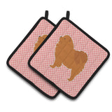Caroline'S Treasures Chow Checkerboard Pink Pair Of Pot Holders Bb3651Pthd, 7.5Hx7.5W, Multicolor