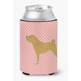 Caroline'S Treasures Shar Pei Merry Checkerboard Pink Can Or Bottle Hugger Bb3652Cc, Can Hugger, Multicolor