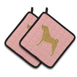 Caroline'S Treasures Shar Pei Merry Checkerboard Pink Pair Of Pot Holders Bb3652Pthd, 7.5Hx7.5W, Multicolor