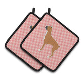 Caroline'S Treasures Boxer Checkerboard Pink Pair Of Pot Holders Bb3653Pthd, 7.5Hx7.5W, Multicolor