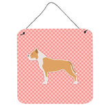Caroline'S Treasures Staffordshire Bull Terrier Checkerboard Pink Wall Or Door Hanging Prints Bb3654Ds66, 6 X 6, Multi