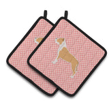 Caroline'S Treasures Staffordshire Bull Terrier Checkerboard Pink Pair Of Pot Holders Bb3654Pthd, 7.5Hx7.5W, Multicolor