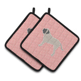 Caroline'S Treasures English Mastiff Checkerboard Pink Pair Of Pot Holders Bb3656Pthd, 7.5Hx7.5W, Multicolor